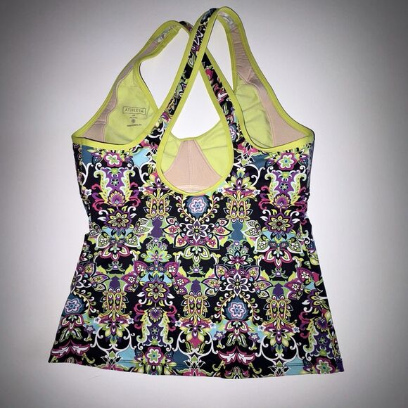Athleta Print Tankini Swim Top Size Large Tall Racer Back Cross Straps Wirefree - Picture 4 of 8